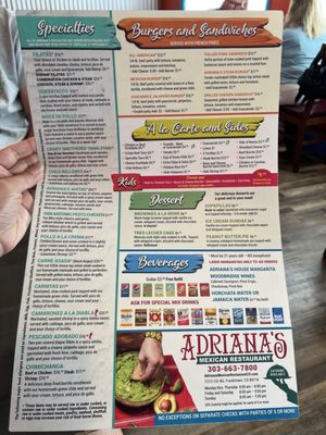 Menu photo 2 Adriana's Mexican Restaurant Franktown, CO Menu photo 2 Adriana's Mexican Restaurant Franktown, CO