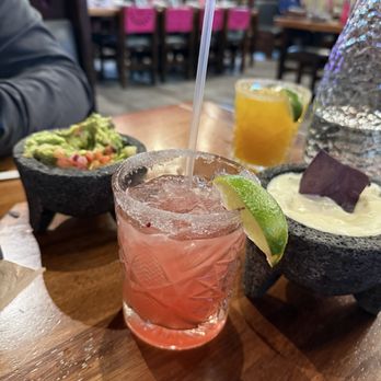 Rosa Cantina - Two of their specialty drinks and chips and chili con queso, and guacamole with pork belly - Mexican Near Me - Longmont, Colorado