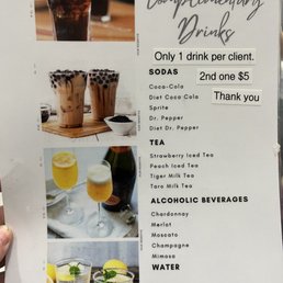 Menu for beverages and pedicures Menu for beverages and pedicures