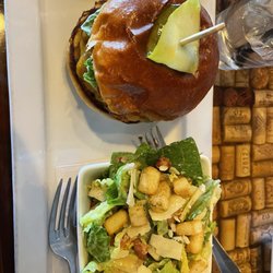 Flint House - Burger and caesar salad.