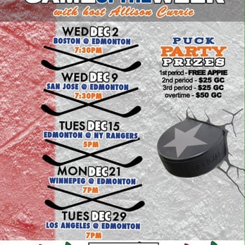 On The Rocks - Game of the Week with host Allison Currie in December. Chance to win great prizes like Oiler tickets or Jerseys - Pubs Near Me - Edmonton, Alberta