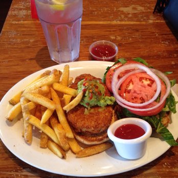 Veggie Grill by Next Level - Santa Fe chikin sandwich with fries and a water - Vegan Near Me - Carlsbad, California