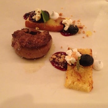 Gracie's - Hudson Valley Foie Gras (one of the "known for" dishes) - with blueberry, toasted almond, lemon curd, cornbread - New American Near Me - Providence, Rhode Island Gracie's - Hudson Valley Foie Gras (one of the "known for" dishes) - with blueberry, toasted almond, lemon curd, cornbread - New American Near Me - Providence, Rhode Island