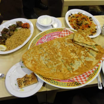 Khyber Pass Kabob - Left to Right: Beef Teka Kabop, large plate of Bolani, Quabili pallow - Afghan Near Me - Dublin, California Khyber Pass Kabob - Left to Right: Beef Teka Kabop, large plate of Bolani, Quabili pallow - Afghan Near Me - Dublin, California