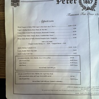 Peter Luger - Menu - Steakhouses Near Me - Brooklyn, New York