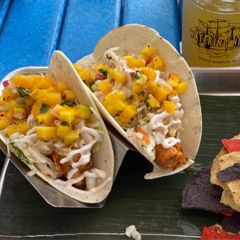 The Watering Hull - Blackened mahi-mahi tacos with mango salsa. - Seafood Near Me - Stone Harbor, New Jersey The Watering Hull - Blackened mahi-mahi tacos with mango salsa. - Seafood Near Me - Stone Harbor, New Jersey