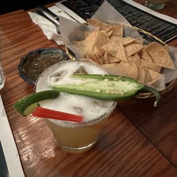 Huge jalapeño on the spicy margarita!