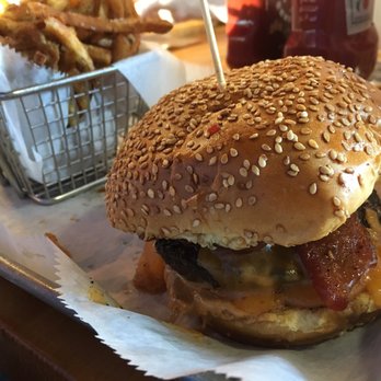 Brgr Stop - Peanut butter jelly time burger - beef patty with peanut butter and tomato jam and bacon. Delicious! - Burgers Near Me - Coconut Creek, Florida Brgr Stop - Peanut butter jelly time burger - beef patty with peanut butter and tomato jam and bacon. Delicious! - Burgers Near Me - Coconut Creek, Florida