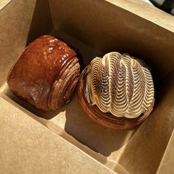 Radio Bakery - triple chocolate croissant (right), seasonal pumpkin cheesecake croissant (left) - Bakeries Near Me - Brooklyn, New York Radio Bakery - triple chocolate croissant (right), seasonal pumpkin cheesecake croissant (left) - Bakeries Near Me - Brooklyn, New York