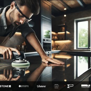 The Countertop Guru - A countertop tech, restoring the finish of a granite countertop. - Countertop Installation Near Me - Sterling, Virginia The Countertop Guru - A countertop tech, restoring the finish of a granite countertop. - Countertop Installation Near Me - Sterling, Virginia