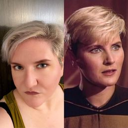 Women's Haircut - the photo I gave next to the result, which is as close as you can get with my hair. Women's Haircut - the photo I gave next to the result, which is as close as you can get with my hair.