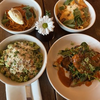 Estelle - Top left: Spaghetti Top right: Rigatoni Bottom left: Radiatore Bottom right: Grilled Peri Peri Chicken (customized to have no cream) - Wine Bars Near Me - Saint Paul, Minnesota