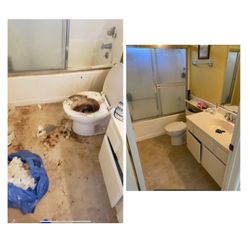 CLEANUP BIO PRO - Before and after photo of bathroom human feces clean up.