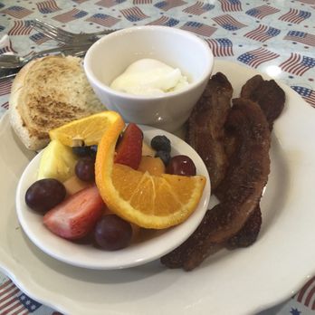 The Cup Cafe - Bacon & Eggs poached with side fruit - Breakfast & Brunch Near Me - Reno, Nevada