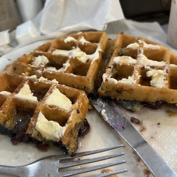 Steak n Egg Diner - Blueberry waffle -  just a bit soggy in the middle - Breakfast & Brunch Near Me - Washington, DC, District of Columbia