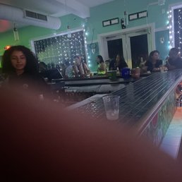 a group of people sitting at a bar