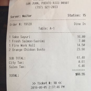 New Taste - The bill - Chinese Near Me - San Juan, Puerto Rico