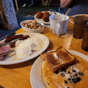 Peaceful Valley Maple Farms - a breakfast of pancakes, eggs, bacon, and blueberries - Breakfast & Brunch Near Me - Johnstown, New York