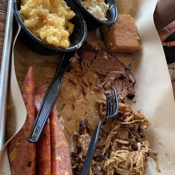 Mission BBQ - 3 meat combo, pulled pork, lean brisket, and jalapeño cheddar sausage! With Mac and cheese, slaw and corn bread - Barbeque Near Me - Gurnee, Illinois Mission BBQ - 3 meat combo, pulled pork, lean brisket, and jalapeño cheddar sausage! With Mac and cheese, slaw and corn bread - Barbeque Near Me - Gurnee, Illinois