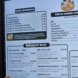 Menu as of July 2026