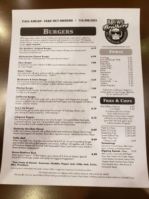 Menu photo 3 Brews Brothers Pub Weston, WI
