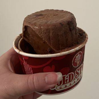 Cold Stone Creamery - Chocolate fudge ice cream with red velvet cake pieces, chocolate ganache flakes, and hot fudge. It melted and I refrozen it, sorry. - Ice Cream & Frozen Yogurt Near Me - La Vista, Nebraska