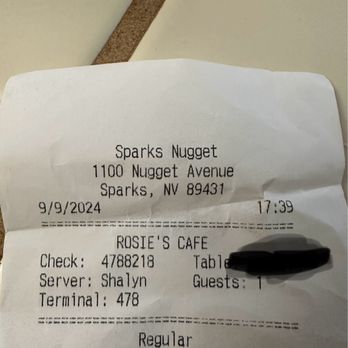 Rosie's Café - Showing the name on the receipt that didn't match the girl at the counter who gave us issues. - Cafes Near Me - Sparks, Nevada Rosie's Café - Showing the name on the receipt that didn't match the girl at the counter who gave us issues. - Cafes Near Me - Sparks, Nevada