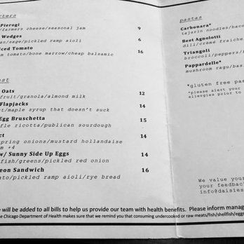 Daisies - Menu - Pasta Shops Near Me - Chicago, Illinois