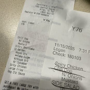 Portillo's Allen - Receipt - Burgers Near Me - Allen, Texas Portillo's Allen - Receipt - Burgers Near Me - Allen, Texas