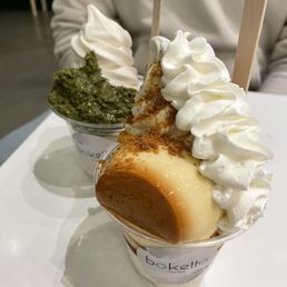 Creme caramel sundae & regular sundae with Dubai pistachio topping Creme caramel sundae & regular sundae with Dubai pistachio topping