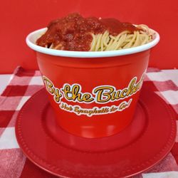 By the Bucket - Tempe - Family Bucket 1.5 lbs Pasta and Marinara. 1/2 loaf of garlic bread.