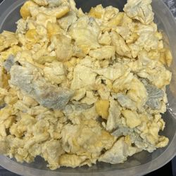 Unappetizing gray eggs for a memorial brunch.