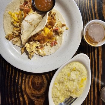 Las Monarcas Mexican Restaurant - Breakfast veggie tacos and grits. - Mexican Near Me - Satellite Beach, Florida Las Monarcas Mexican Restaurant - Breakfast veggie tacos and grits. - Mexican Near Me - Satellite Beach, Florida