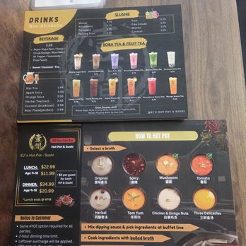 EJ's Hot Pot & Sushi - Drinks and soup base menu - Sushi Bars Near Me - Austin, Texas EJ's Hot Pot & Sushi - Drinks and soup base menu - Sushi Bars Near Me - Austin, Texas