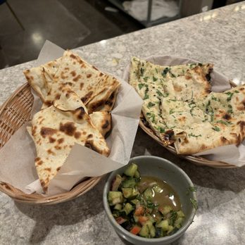 Noor Indian Fusion Kitchen - Garlic Naan and Garlic Cheese Naan and Cumberland salad (this had too many spices for my liking) - Indian Near Me - Berkeley, California
