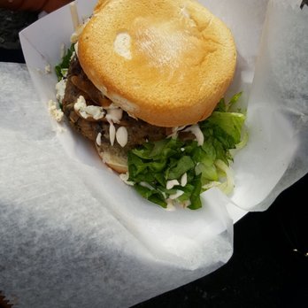 Salt+Seed - Black Bean Burger w/ vegan feta cheese & caramelized onions. Very good. - Vegan Near Me - Jersey City, New Jersey Salt+Seed - Black Bean Burger w/ vegan feta cheese & caramelized onions. Very good. - Vegan Near Me - Jersey City, New Jersey