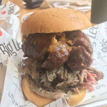 Big Lee’s Barbecue - Pulled pork and sausage sandwich, aka "The Porky" - Barbeque Near Me - Ocala, Florida Big Lee’s Barbecue - Pulled pork and sausage sandwich, aka "The Porky" - Barbeque Near Me - Ocala, Florida