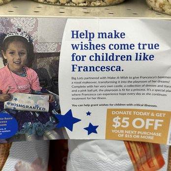 Big Lots - You can donate to Make-a-Wish and get a $5 off coupon, plus, help fulfill a dream!!!! - Discount Store Near Me - Pickerington, Ohio