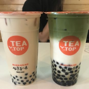 Tea Top - Sun Moon Lake Milk Tea w/ boba on the right and Pearls Matcha Latte on the left. - Bubble Tea Near Me - Atlanta, Georgia Tea Top - Sun Moon Lake Milk Tea w/ boba on the right and Pearls Matcha Latte on the left. - Bubble Tea Near Me - Atlanta, Georgia