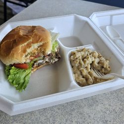 Doodles Cajun and More - This was a Monica burger with cream cheese mix with jalapenos and a side of cajun mac and cheese