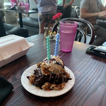 Modern Love - Brownie with birthday candles! - Vegan Near Me - Omaha, Nebraska
