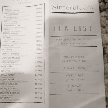 Winterbloom Tea - Part 4 of tea menu - Tea Rooms Near Me - Fayetteville, North Carolina Winterbloom Tea - Part 4 of tea menu - Tea Rooms Near Me - Fayetteville, North Carolina