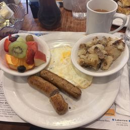 2 eggs w sausage links, hash browns and fresh fruit 2 eggs w sausage links, hash browns and fresh fruit
