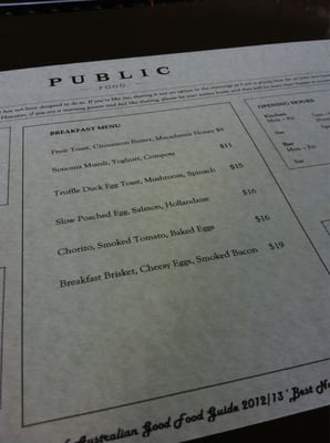 Menu photo 2 Public Brisbane, QLD