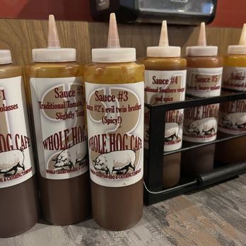 Whole Hog Cafe - Large selection of sauces with great descriptions - Barbeque Near Me - Conway, Arkansas Whole Hog Cafe - Large selection of sauces with great descriptions - Barbeque Near Me - Conway, Arkansas