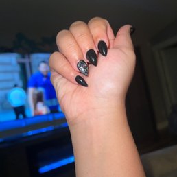 Black powder dip with glitter party nail Black powder dip with glitter party nail