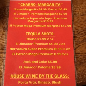 El Charro - Drink menu 1 - Mexican Near Me - Knoxville, Tennessee