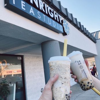 Sunright Tea Studio - Oreo Brûlée Milk Tea (left) and Sunright Brown Sugar Milk with Cheese Foam (right) - Bubble Tea Near Me - Fullerton, California Sunright Tea Studio - Oreo Brûlée Milk Tea (left) and Sunright Brown Sugar Milk with Cheese Foam (right) - Bubble Tea Near Me - Fullerton, California