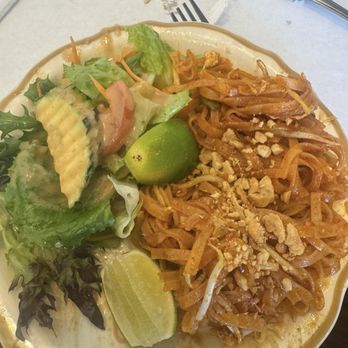 Thai Lotus - A plate of 58 - Pad Thai and 29 - House Salad - Thai Near Me - Corona, California