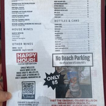 Crabby Bill's - Drink menu 11/9/23 - Seafood Near Me - St. Pete Beach, Florida
